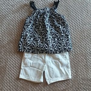 Black and white floral top, White shorts
